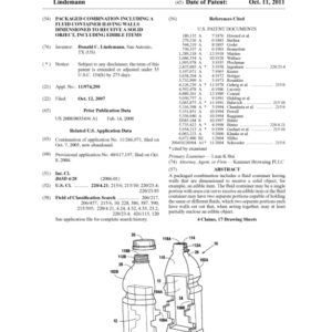 Packaged combination including a fluid container having walls dimensioned to receive a solid object, including edible items